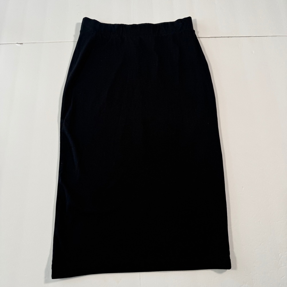 HM Divided Basic Black Midi Pencil Skirt Elastic Waist Cotton Modal Stretch M
